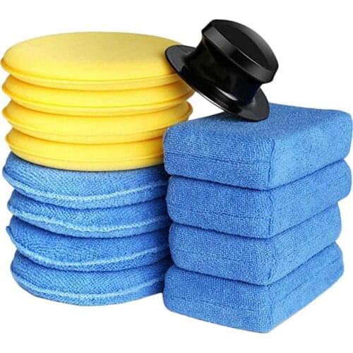 35% Hot Sales!!! 13Pcs Round Rectangle Car Vehicle Waxing Polishing Buffing Sponge Pad Handle Set