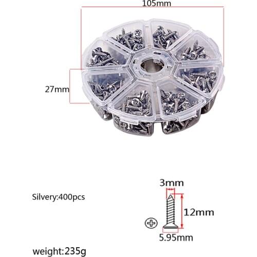 400pcs Bass Guitar Pickguard Screws,Cavity Cover Jack Cover Plate screw For Electric Guitar Bass 3*12mm Nichel