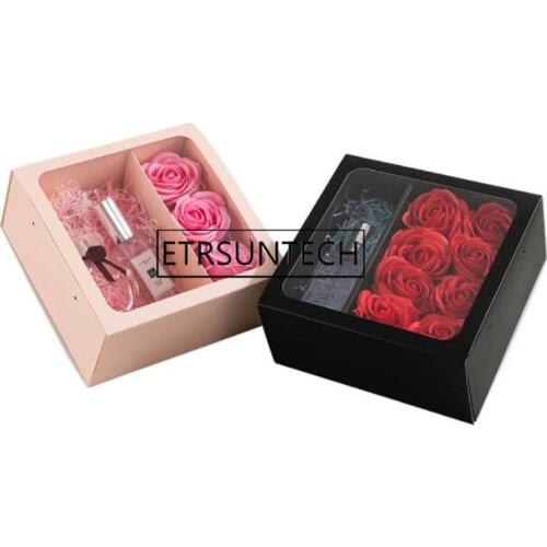 50pcs Portable Folding Rose Preserved Flower Packaging Box Large Clear Window Drawer Gift Box