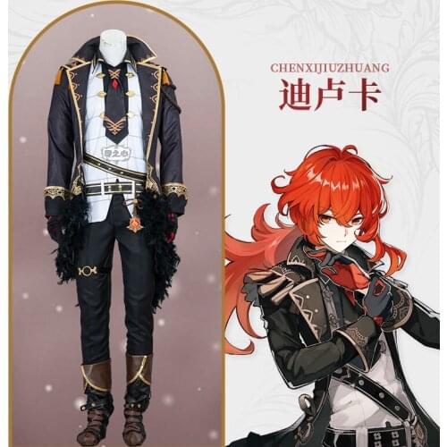 Anime! Genshin Impact Diluc Knight Game Suit Gorgeous Uniform Cosplay Costume Halloween Carnival Party Outfit For Men 2021 NEW