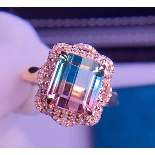 E426 Tourmaline Ring Pure 18K Gold 100% Natural Watermelon Tourmaline 5.3ct Gemstone Female Rings for Women Fine Ring
