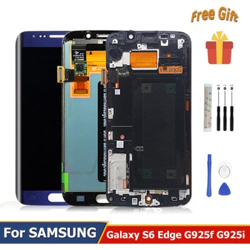 Screen Assembly G925 For Samsung Galaxy S6 Edge Digitizer Display LCD Touch Screen G925I SM-G925F G925A Red Shadow With Frame