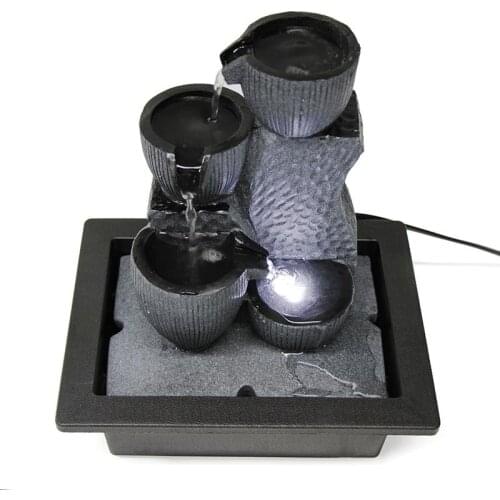 Wealth Feng Shui Desktop Waterfall Fountain with LED Lights Indoor Water Fountain Candle Holder for Office Home Decor Ornaments