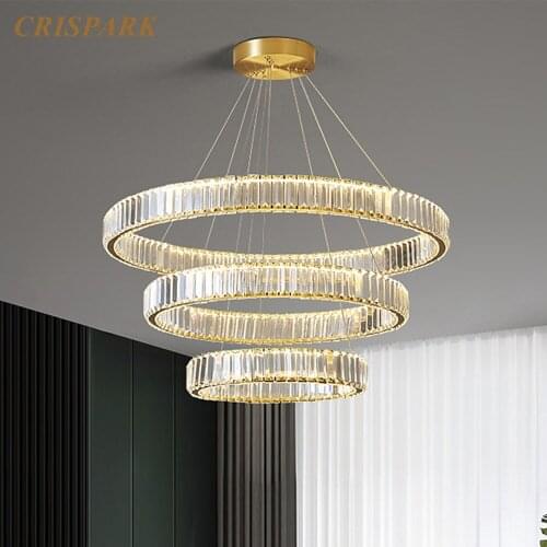 Nordic Crystal Chandelier Light Modern LED Round Living Room Ceiling Lamp Art Deco Light Fixture Restaurant Kichen Island Hotel