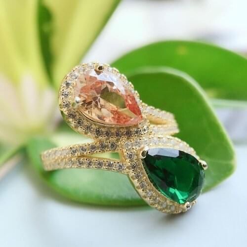 Classic 925 Sterling Silver Drop Cut Emerald Yellow Sapphire Ring Ladies Fine Jewelry Jewelry