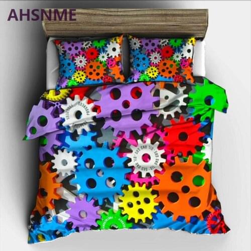 AHSNME Gear machinery Bedding Set Color Gear Print Quilt Cover for Russia and Australia and European and American Size Market