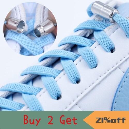 Metal Lock Round Elastic Shoelaces Flat Fashion Safety No Tie Shoelace Suitable For All Kinds Of Shoes off white Lazy laces