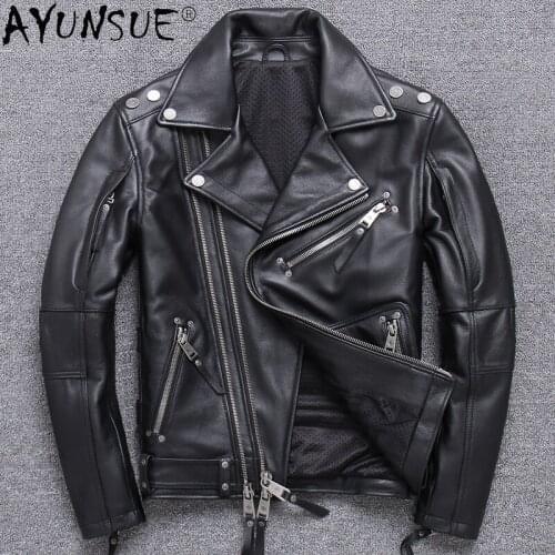AYUNSUE New 100% Cow Leather Jacket Men Motorcycle Coat Casaul Streetwear Coats Autumn Mens Clothing Jaqueta Masculina WPY4133