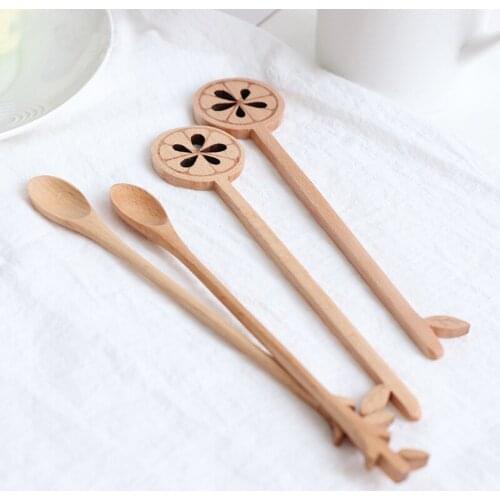 Creative and Lovely Light Color Family Coffee/Milk/Honey/Milky Tea Wood Mixing Spoon with Long Handle Lemon Style Friendly