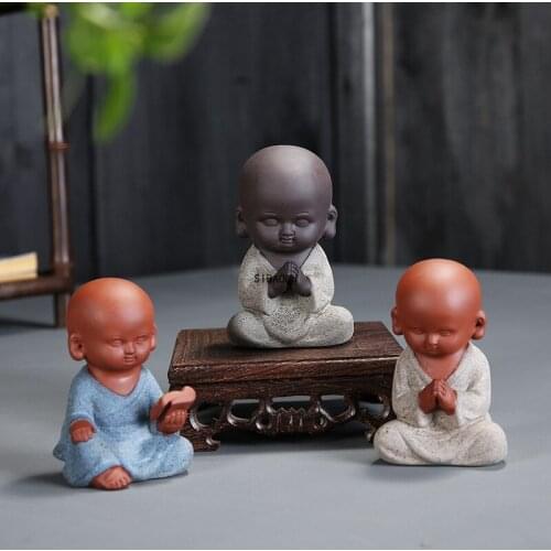 Little Monk Ceramic Figure Tea Pet Decoration Purple Sand Flower Hydroponic Gift Little Monk Home Crafts Living RoomDecoration