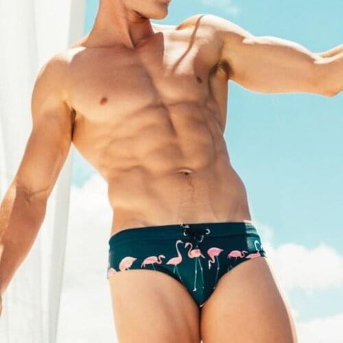 Mens Swimming Briefs Flamingo Printed Fashion Triangle Swimsuit Bikini Sexy Swimwear Trunks Short Beach Board Bathing Suit Men