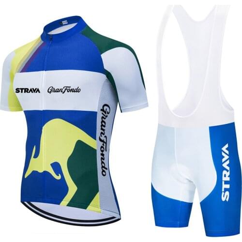2021 NEW STRAVA Pro Bicycle Team Australia Short Sleeve Maillot Ciclismo Mens Cycling Jersey Summer Cycling Clothing Sets