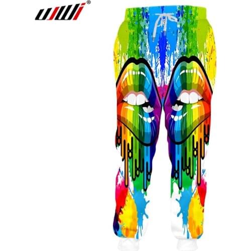 UJWI New Winter Man Colorful lips Sexy Sets Summer Trousers 3D Printed Large Size 5XL Habiliment Mens Autumn Loose Sweatpants