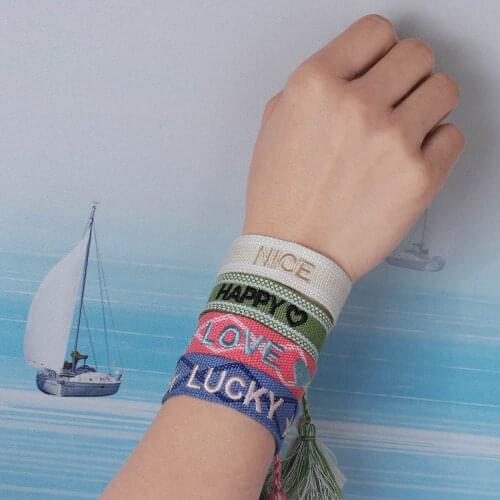 Handmade Embroidered Letter Lucky Love Woven Tassel Bracelets for Women Adjustable Braided Rope Bracelet Friendship Ethnic Gifts