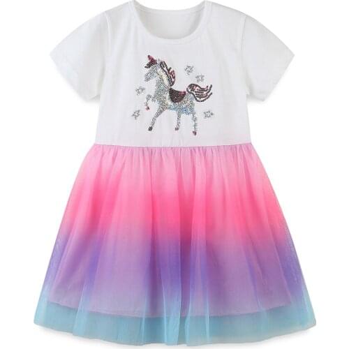 Girls Summer Dress Unicorn Short Sleeveless White Child Dresses Rainbow Princess Dress for 5 6 7 8 yeas old