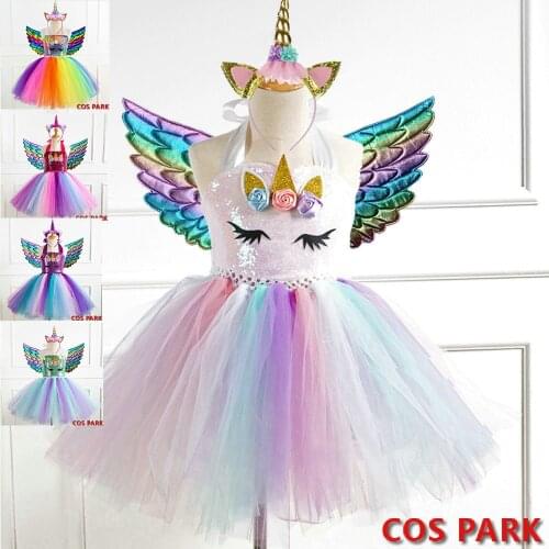 Christmas Girls Dress Halloween Costume Rainbow Unicorn Dress For Girls Princess Dress Baby Kids Clothes Birthday Party Skirt