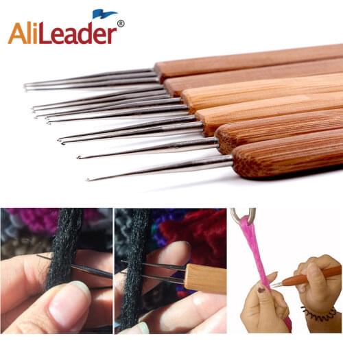 AliLeader Crochet Needle Hooks For Dreadlock Braiding Hair Making Bamboo Handle With Stainless Steel One Double Triple Head 1pcs