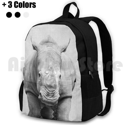 Rhino-Black & White Outdoor Hiking Backpack Riding Climbing Sports Bag Animal Animals Peekaboo Wild Wildlife Nursery Modern