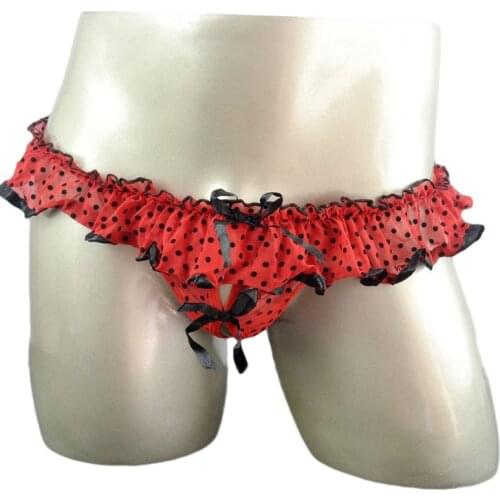 Sexy sissy underwear thong and G string low-waist male lace edge translucent T pant sexy mens panties bikini ZJH0609