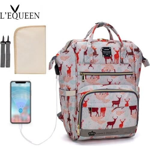 LEQUEEN USB Diaper Bag Baby Mummy Maternity Bag for Stroller Diaper Bagpack Waterproof Nappy Backpack Nursing Bags With Hooks