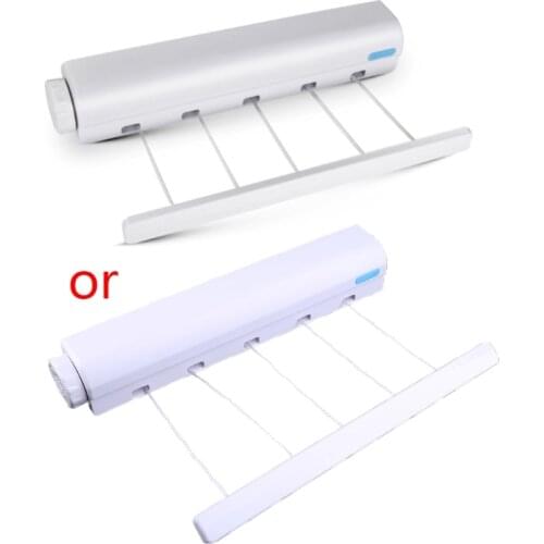 A Wall Mounted 4/5 Clothes Line Retractable Laundry Hanger Indoor Outdoor Clothes Drying Rack Clothesline Rope
