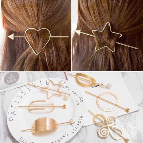 1PC Fashion Geometric Hair Clips Circle Square Hairpins Women Girl Natural Stone Marbling Barrettes Retro Metal Hair Styling Pin