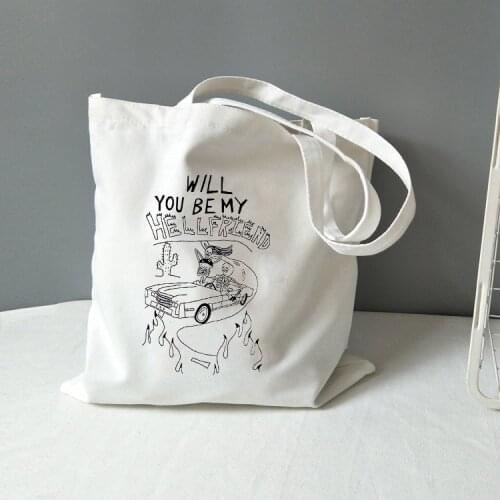 Goth Dark Aesthetic Print Women Canvas Bags Tote Female Gothic Shopping Eco Reusable Foldable Shoulder Bag Harajuku Handbag