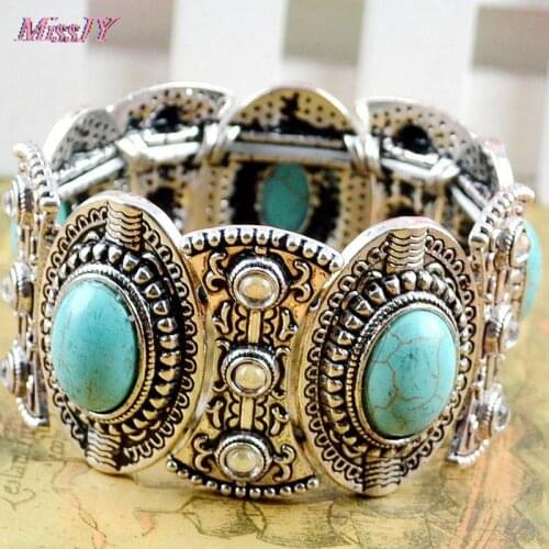 1PC Fashion Stylish Boho Retro Vintage Tibetan Silver Bracelet Cuff Women Natural Bangles