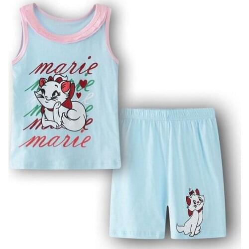 2-7year Lovely cat Children Pajama sets Cartoon kids Pyjamas Boys Girls Short Sleeve Pijamas For enfant child 100%Cotton Clothes