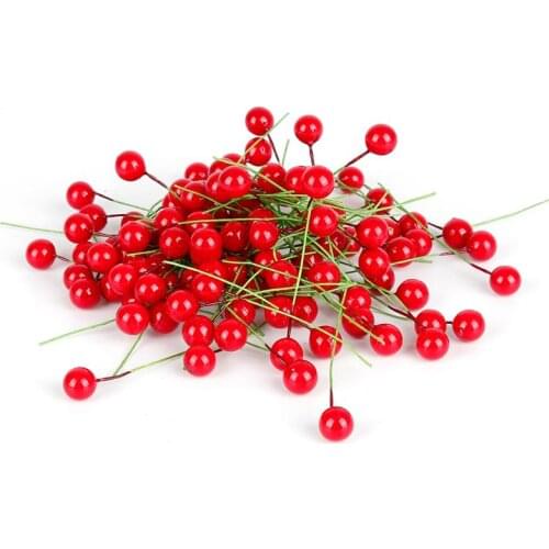 50-100Pcs/lot Mini Simulation Christmas Xmas Foam Fruit Artificial Holly Berry Home Decor 10mm Vivid Red Holly Berry Decoration