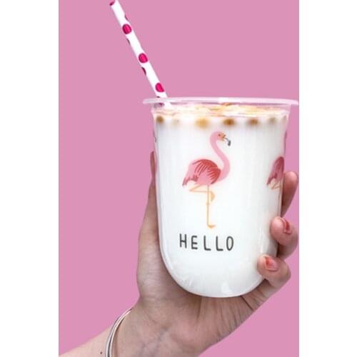 50pcs High quality 95caliber creative transparent milk tea plastic cups 360ml 500ml U shape disposable coffee cup with lid