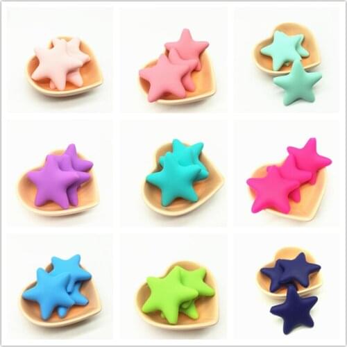 Food Grade 5 PCS Large 45 MM Star Silicone Beads Baby Teething Silicone Beads Infant Oral Care DIY Jewelry Bracelet Necklace Toy