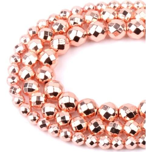 Rose Gold Faceted Hematite Natural Stone Beads For Jewelry Making 4 6 8 10mm Gem Spacer Beads Diy Necklace Accessories Wholesale