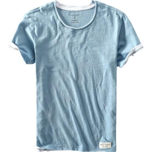 Summer Fashion Brand Bamboo Cotton Solid Color Mens short Sleeve T-shirt Male Casual Simple Thin Tees Tshirts Comfortable