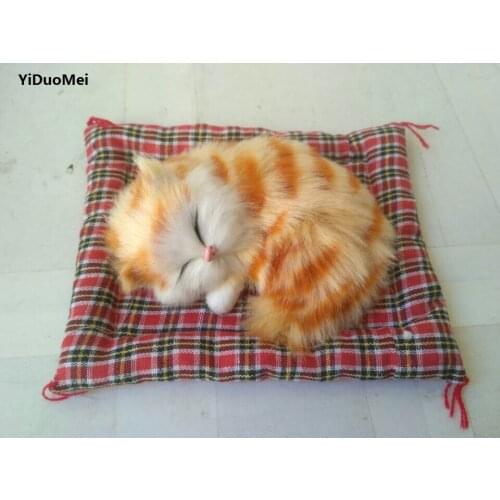 Artificial cat polylene&furs yellow pattern sleeping cat 13x10cm handicraft Figurines prop,home decoration toy gift a1552