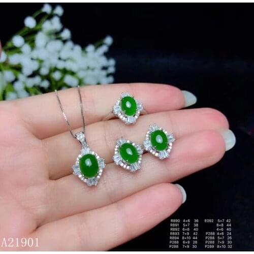 KJJEAXCMY boutique jewels 925 sterling silver inlaid natural Jasper jewel lady ear nail Necklace Pendant ring set support detect