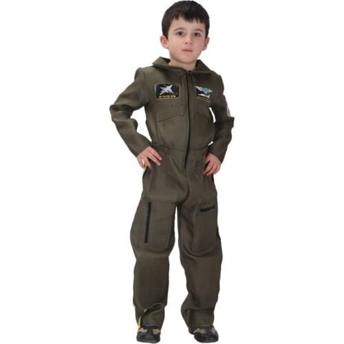 Snailify Halloween Costume For Kids Boys Top Gun Costume Army Flight Suit Cosplay Aviator Jumpsuit