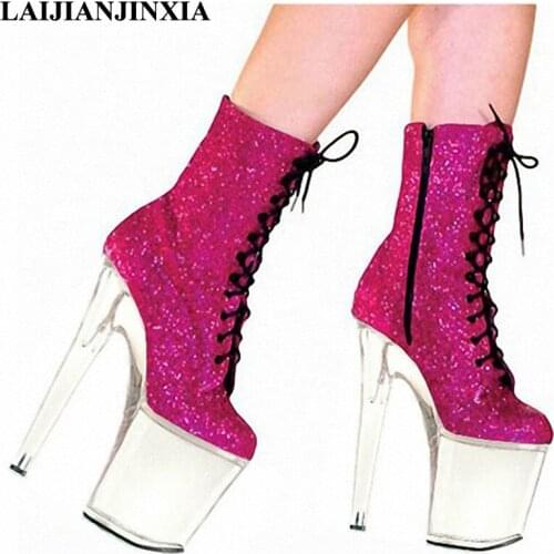 LAIJIANJINXIA 2018 Women Sexy Night Club 20cm High Heel Clear Platform Shoes Ankle Boots Dance Shoes