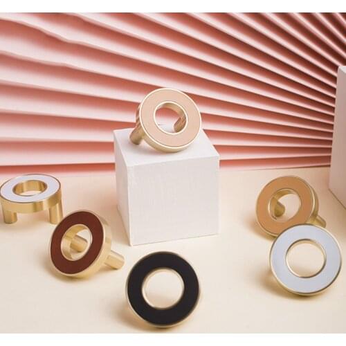 LKL Original Nordic Brass Round Double Hole Small Handle Cabinet Furniture Wardrobe Door Gold Childrens Room KNOBS