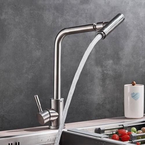 Brushed Nickel Kitchen Faucets Single Handle Crane Cold Hot Water Tap Rotate Neck Swive Spout Kitchen Sink One Hole Mixer Tap