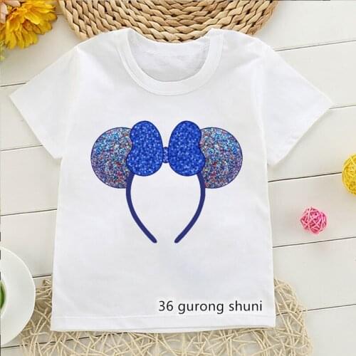 Fashion new childrens tshirts cute ears headdress graphic print girls t-shirts summer Korean tees girl clothes white shirt tops