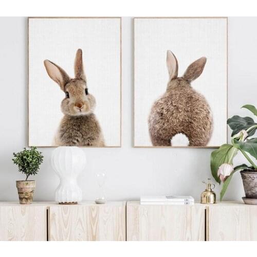 Bunny Rabbit Tail Wall Art Picture Woodland Animal Canvas Poster Nursery Print Minimalist Painting Nordic Kids Baby Room Decor