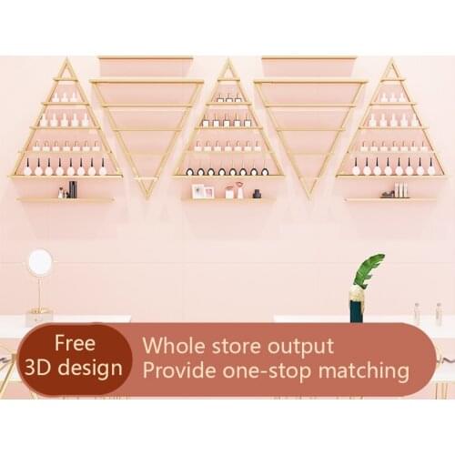 Customizable Iron Art Nail Shop Wall Hanging Nail Polish Triangle Display Stand Beauty Salon Cosmetic Bathroom Rack
