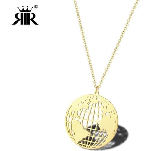 RIR New Arrival Minimalist Globe Necklace World Map Planet Earth Travel Jewelry Gold Revolving World Pendant For Graduation Gift
