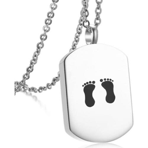 Unisex Custom Footprint Square Shape Urn Ash Memorial Waterproof Necklace Jewelry Stainless Steel Cremation Pendants Dropship