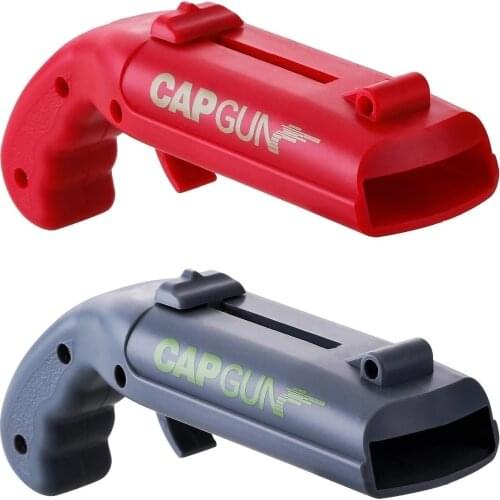 Portable Cap Gun Creative Flying Cap Launcher Bottle Beer Opener Bar Tool Drink Opening Gun Shaped Bottle Lids Shooter Red Gray