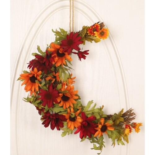 Simulation Moon Shape Christmas Chrysanthemum Garland Pendant For Thanksgiving Home Bar Wedding Party Wall Hanging Decorations
