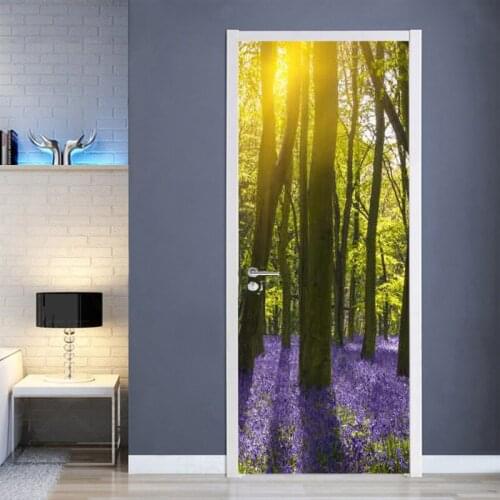 Self adhesive Forest tree natural scenery door sticker porch 3d wallpaper mural,living room bedroom home decoration