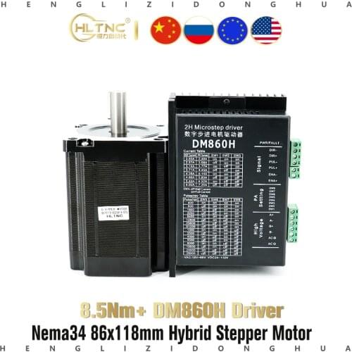NEMA34 CNC Stepper Motor 86X118mm 8.5.m 6A With 14mm Single Or Dual Key Shaft 85Kg.cm Torque With DM860hH Driver For CNC Machine