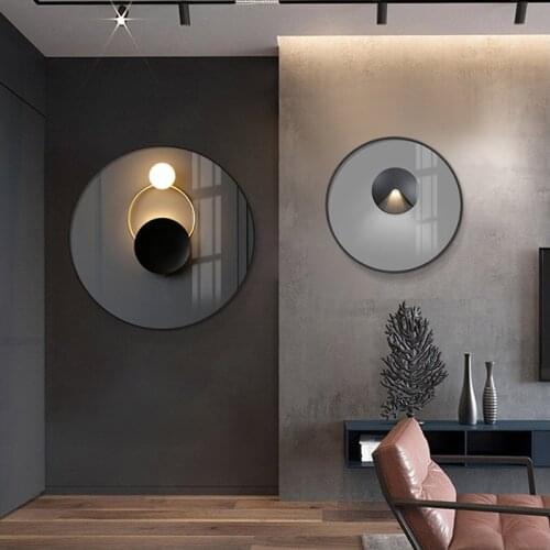 Modern Poster Canvas Mural Circular Decorative Art Geometric Abstract Light And Shadow Printing wWaterproof Poster Diameter 40